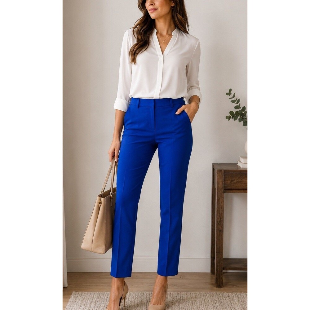Express Columnist Editor Pants Women 00R Blue Slim Straight Career Stretch Ankle